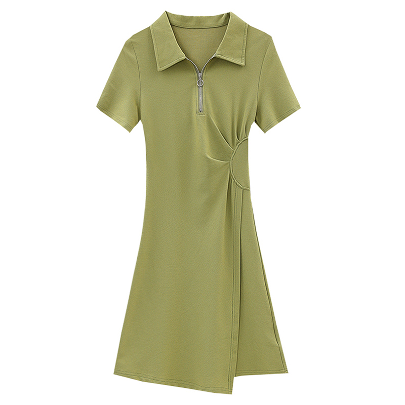 Slim A-line green high waist dress for women