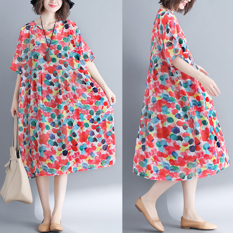 Polka dot colors dress chiffon spring and summer long dress