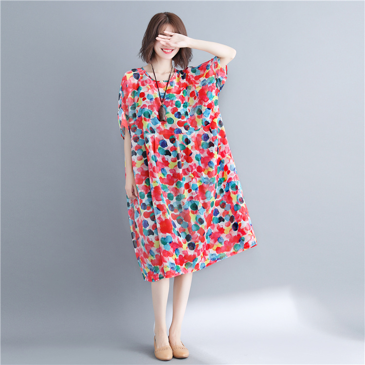 Polka dot colors dress chiffon spring and summer long dress