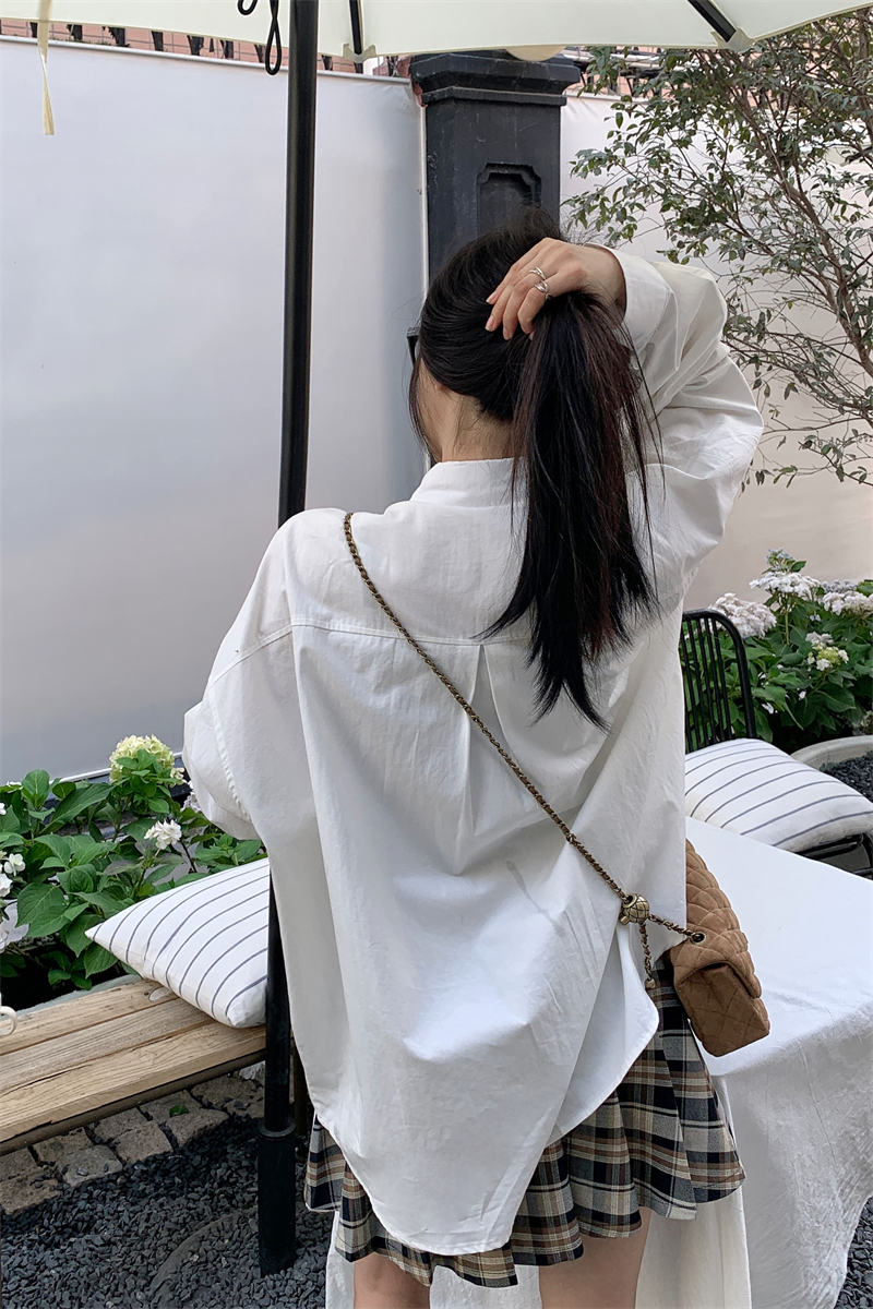 Large pockets spring all-match loose white shirt