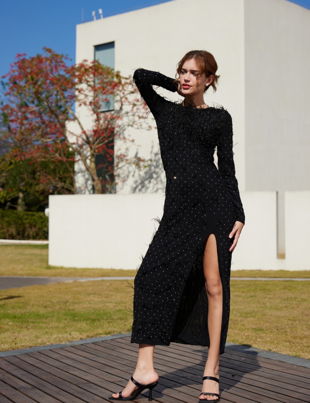 Rhinestone pullover long dress long sleeve fashion dress