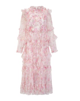 Floral pink formal dress long sleeve sweet dress