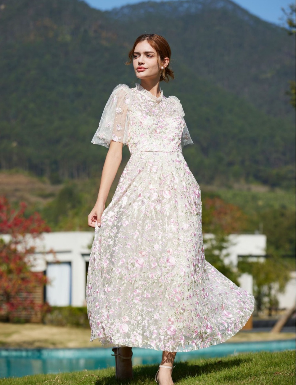 Banquet floral dress temperament bridesmaid dress