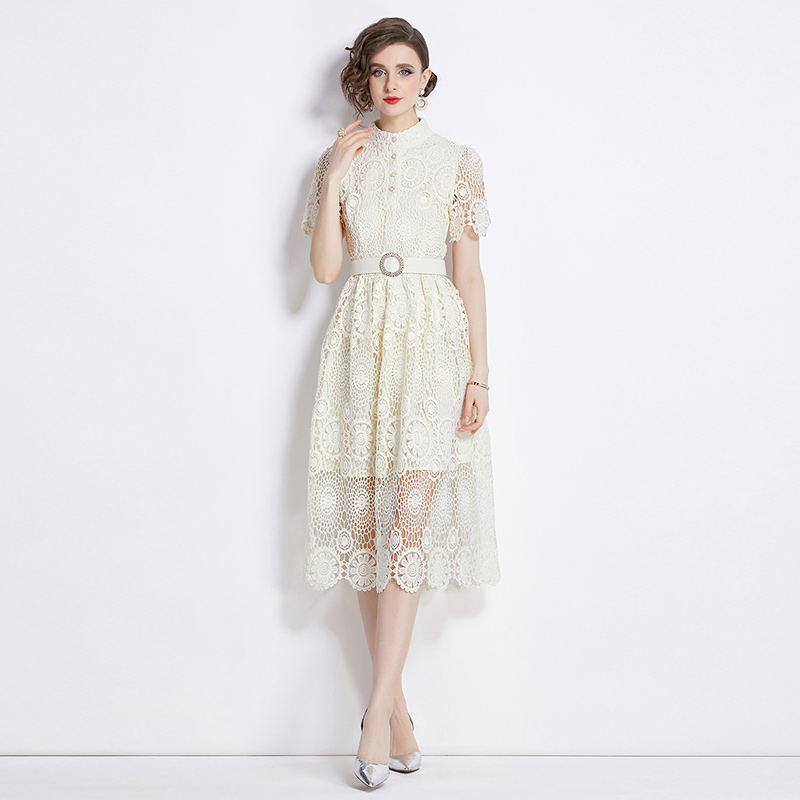 Slim hollow lace dress temperament niche long dress