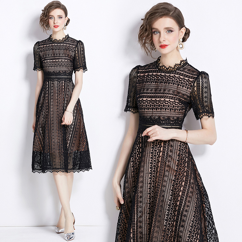 Hollow long lace slim fashion light luxury dress
