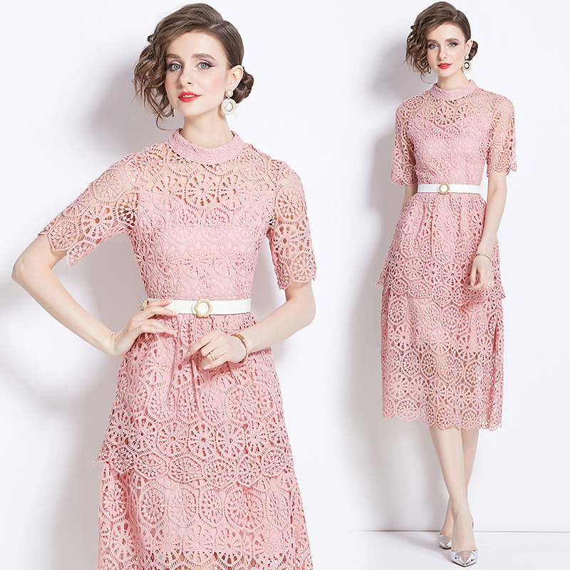 Long lace hollow fashion slim light luxury dress