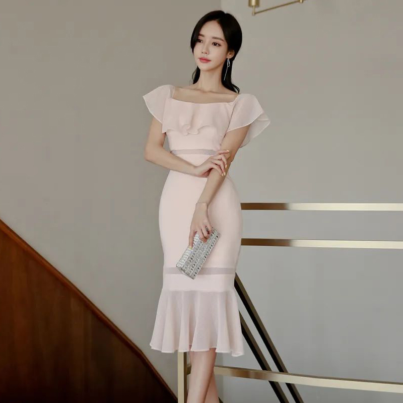 Fashion Korean style lotus leaf edges sexy elegant dress