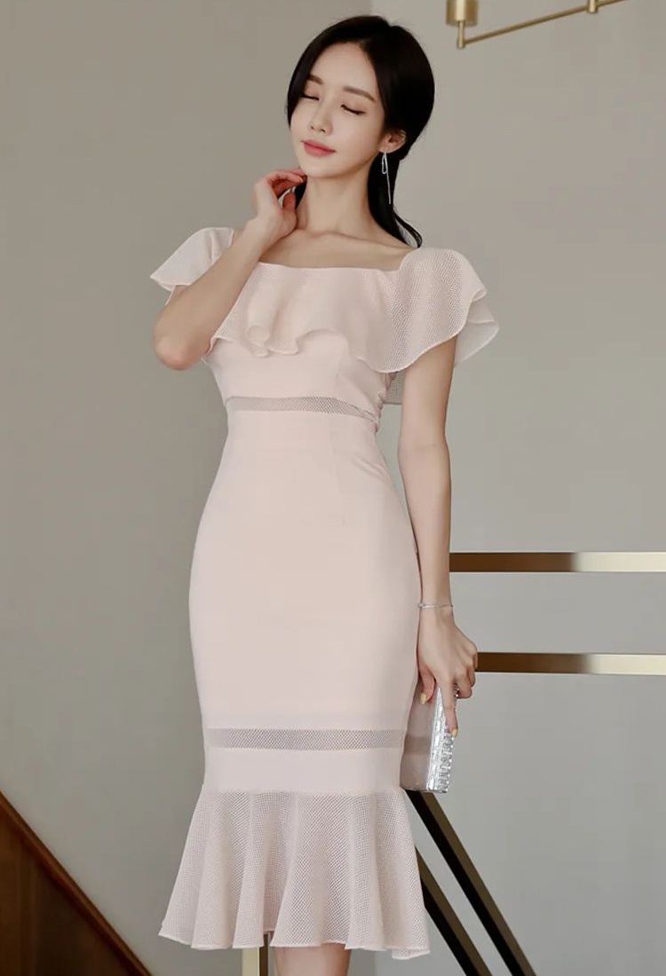 Fashion Korean style lotus leaf edges sexy elegant dress