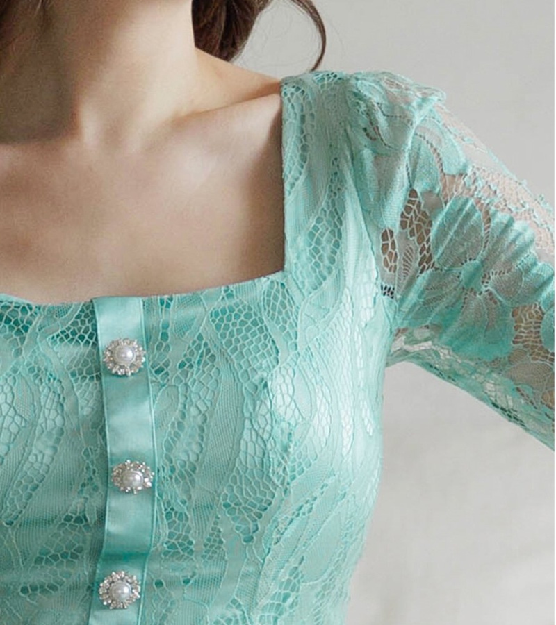 Square collar refinement lace fashion jacquard dress