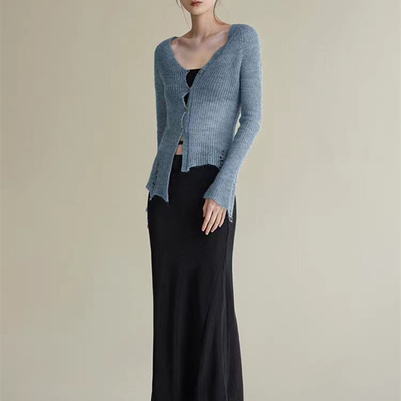 Spring and autumn holes tops asymmetry thin sweater for women