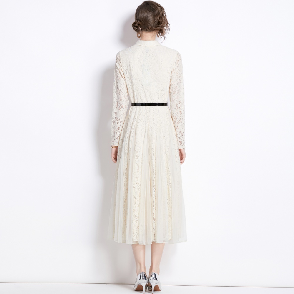 Elegant pinched waist long dress temperament lace dress