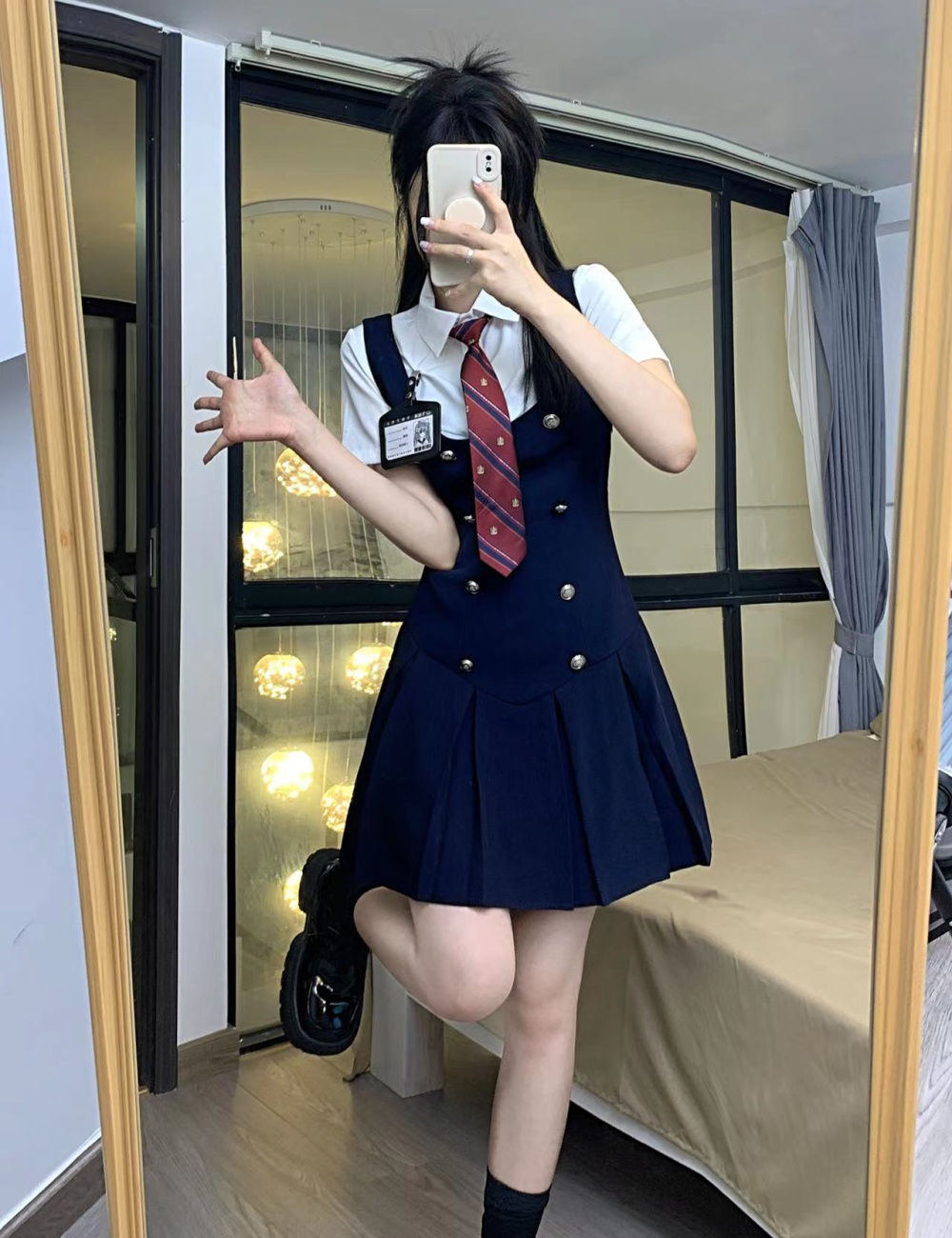 College style strap dress Japanese style shirt a set