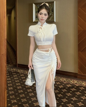 High waist cheongsam drawstring skirt a set for women