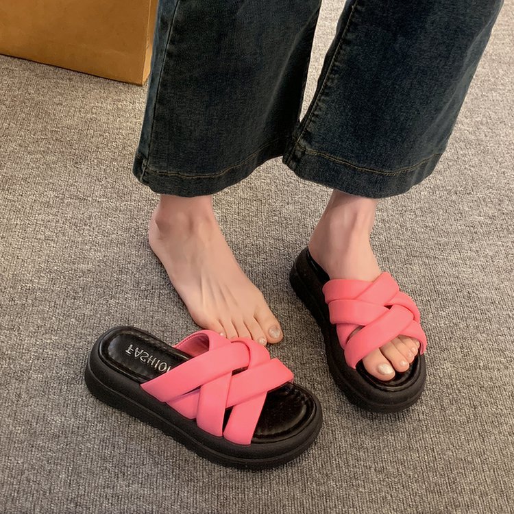 Casual fish mouth slippers thick crust shoes for women
