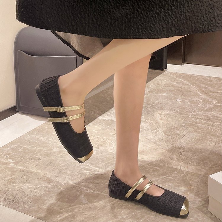 Spring British style shoes low square head flattie for women