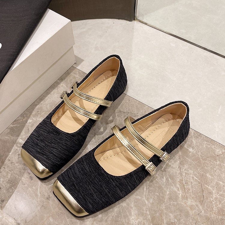 Spring British style shoes low square head flattie for women