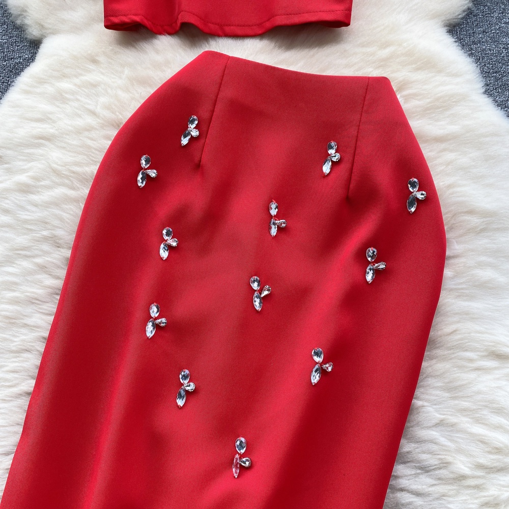 All-match puff sleeve skirt light luxury tops 2pcs set