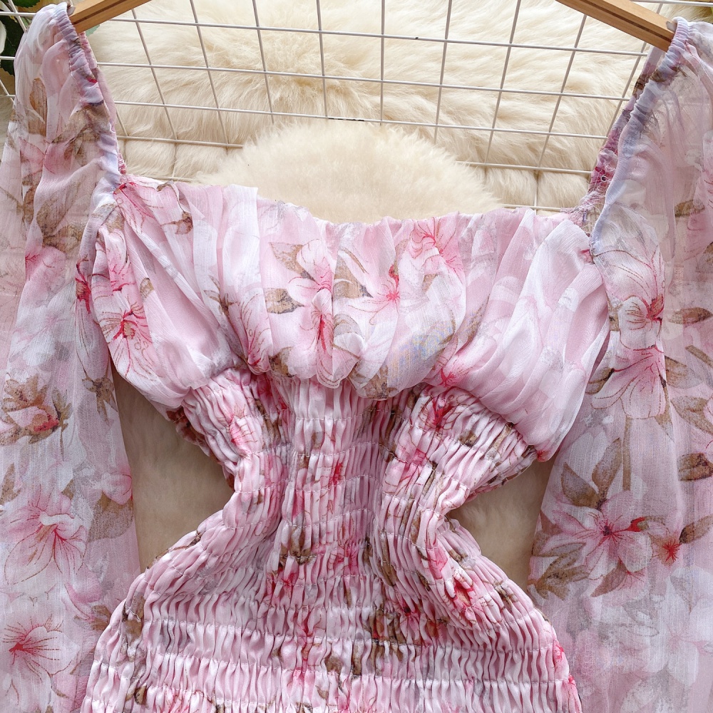 Floral lotus leaf dress pink T-back for women