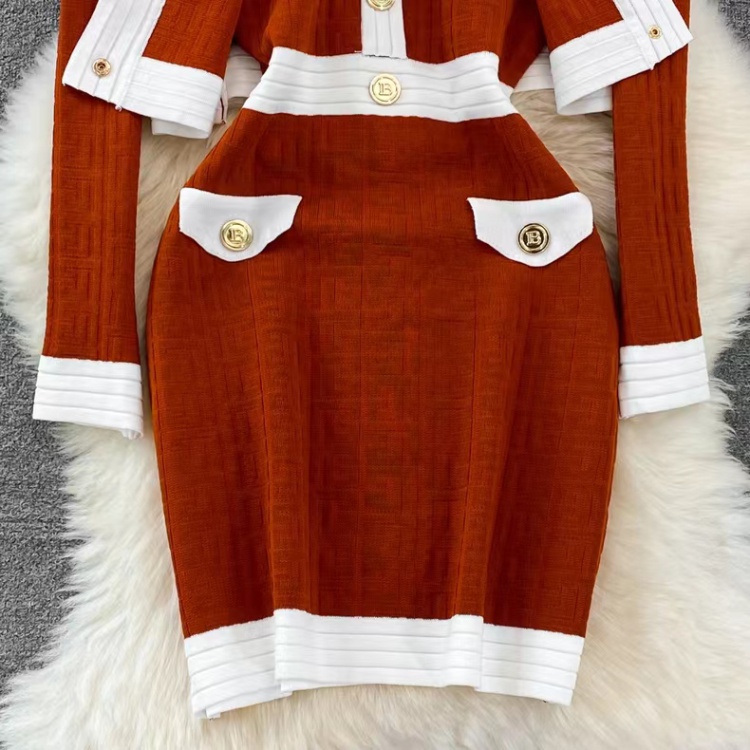 V-neck sling dress knitted fashion coat 2pcs set for women