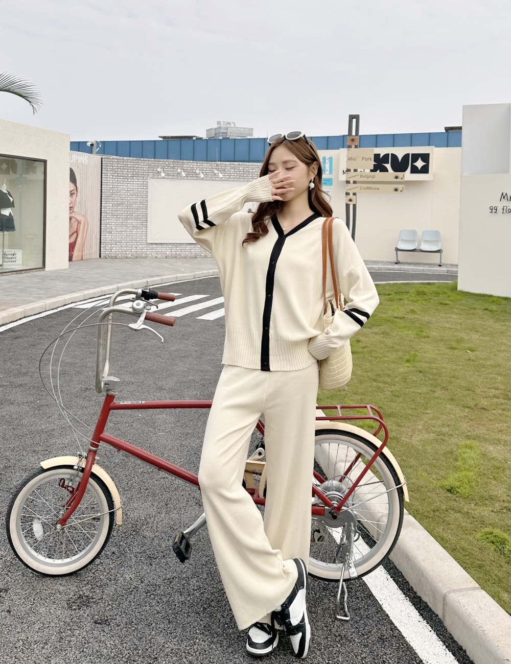 Casual Korean style tops fashion sports wide leg pants 2pcs set