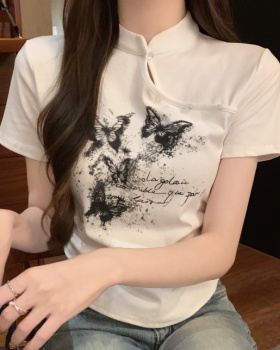 Chinese style summer tops short slim T-shirt for women