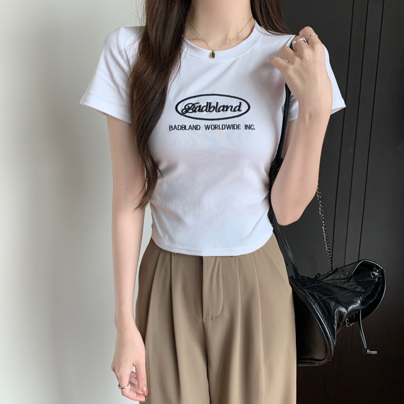 Round neck pure cotton T-shirt short sleeve tops for women