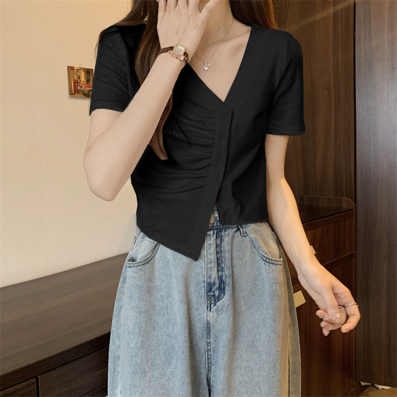 Short sleeve short tops all-match slim T-shirt for women
