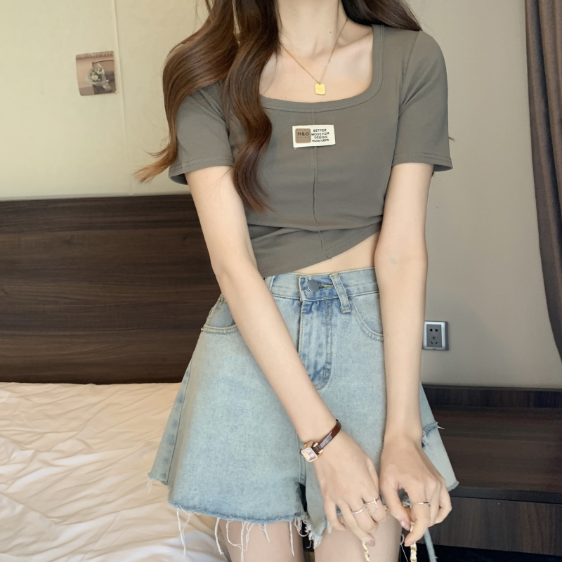 Pure cotton summer T-shirt short slim tops for women