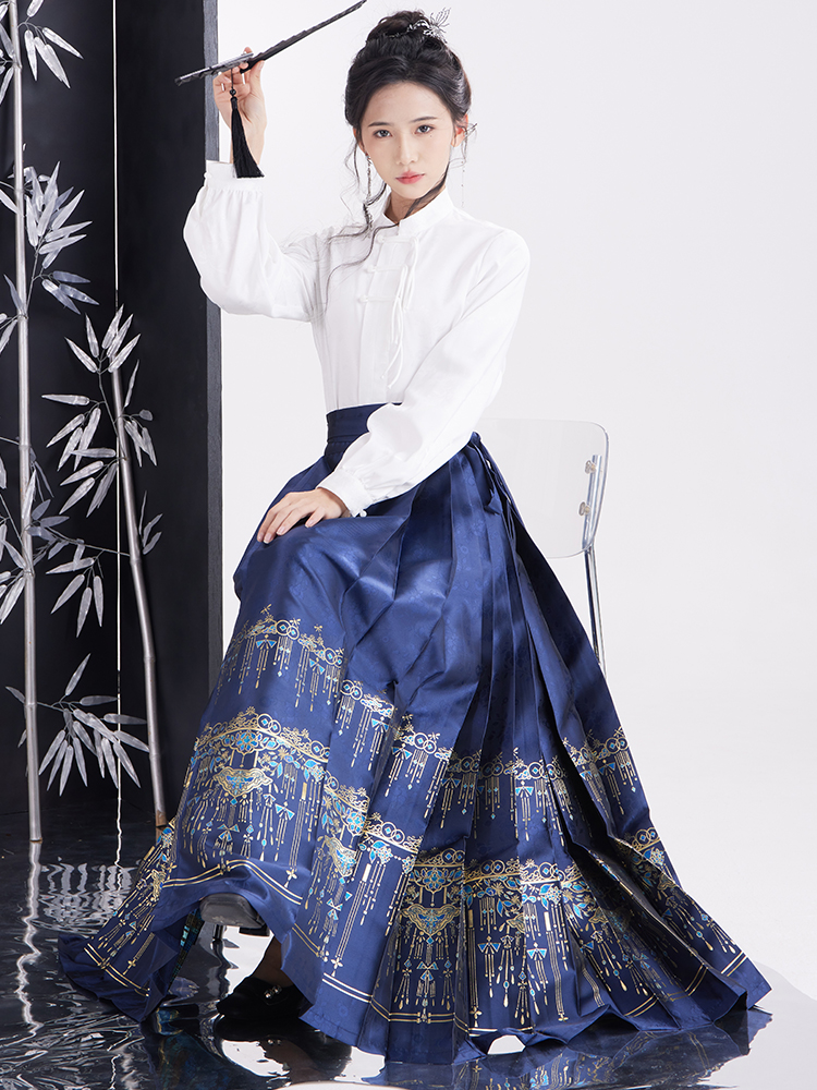 Spring and summer Chinese style horse-face skirt white tops