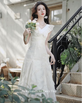 Embroidery hollow white France style dress