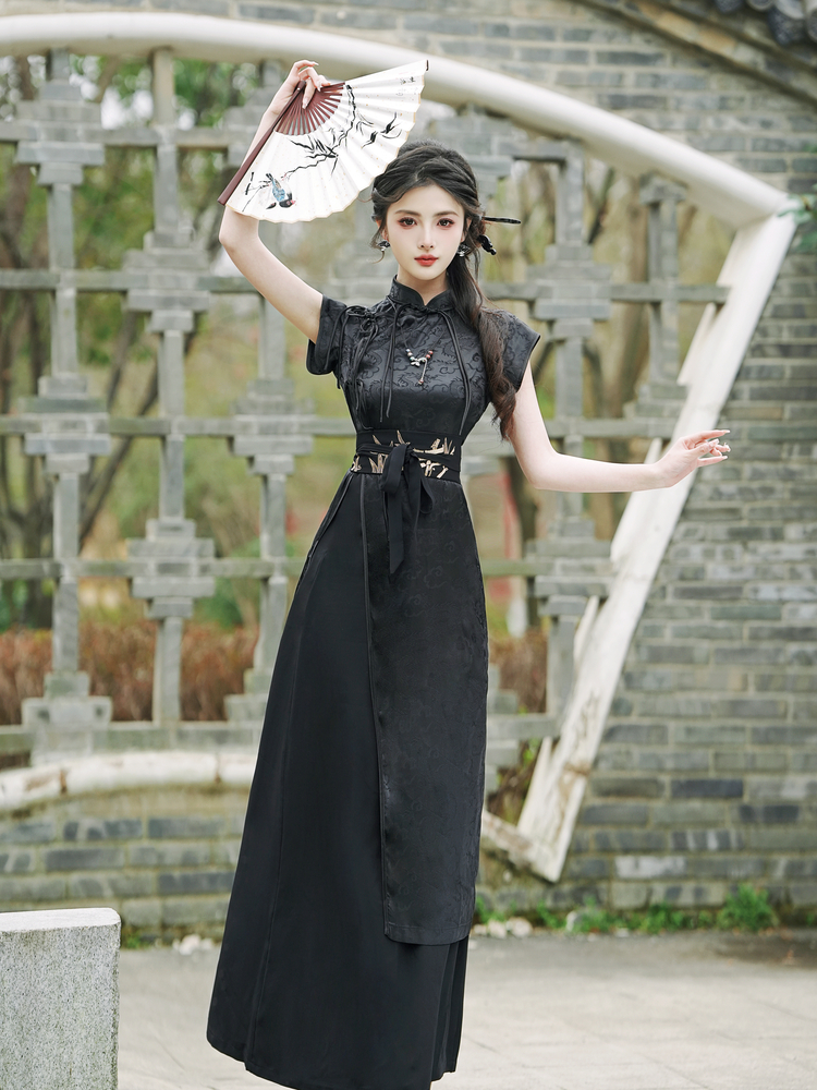 Jacquard split cheongsam Chinese style short skirt