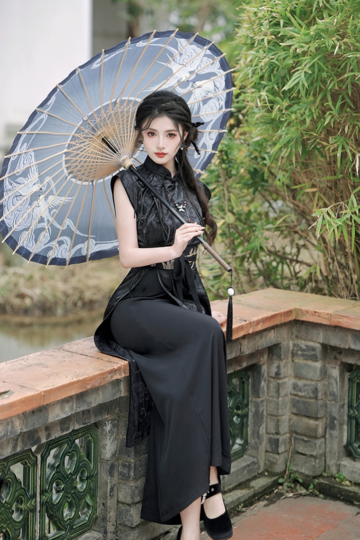 Jacquard split cheongsam Chinese style short skirt