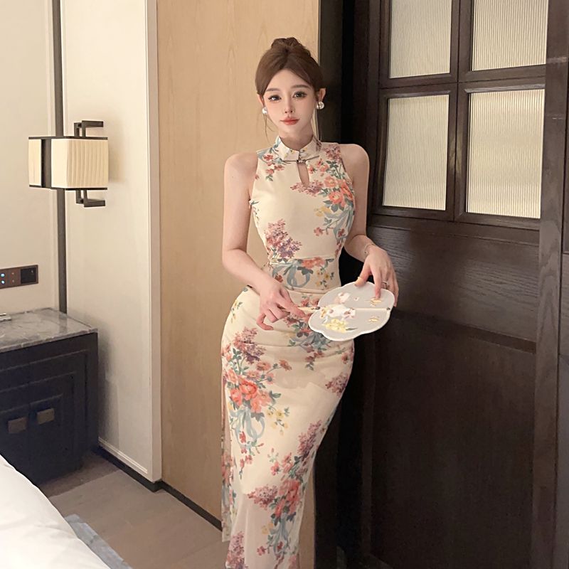 Chinese style gauze dress tight package hip cheongsam for women