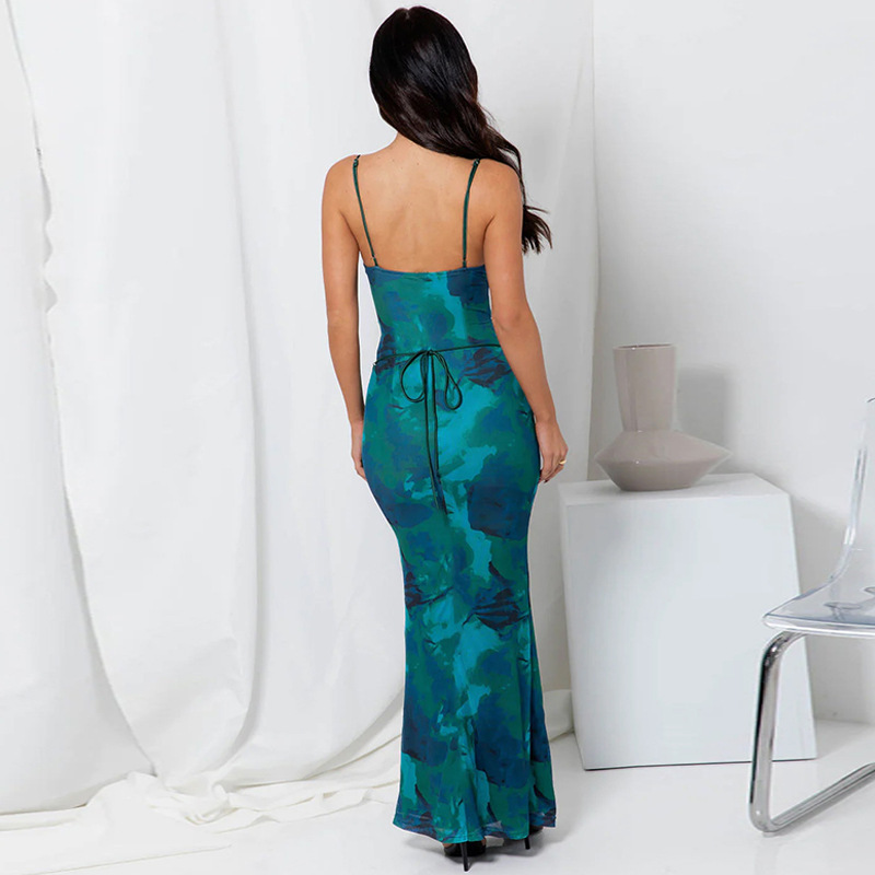 Frenum slim sling sexy printing halter dress for women