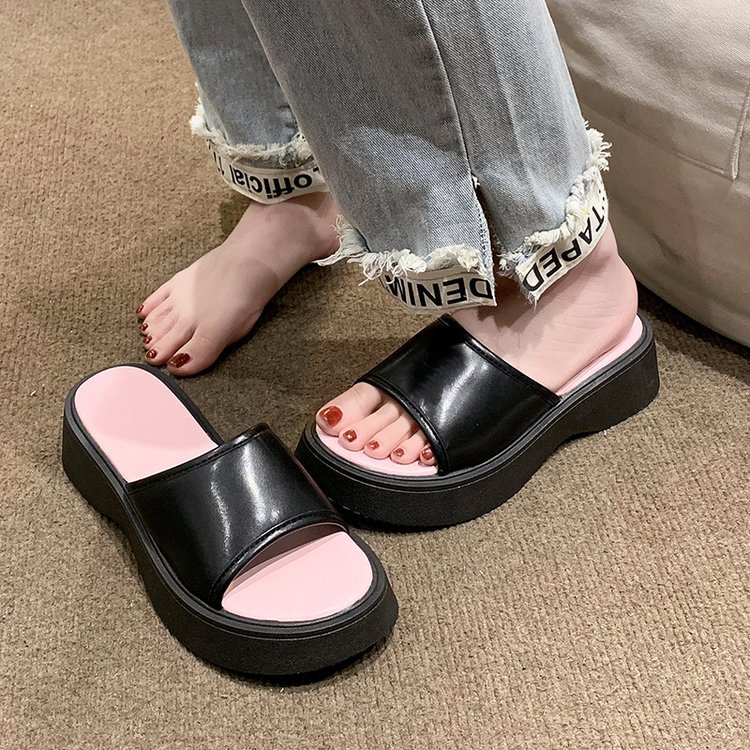 Fish mouth shoes thick crust slippers for women