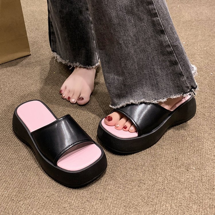 Square head slippers thick crust shoes for women