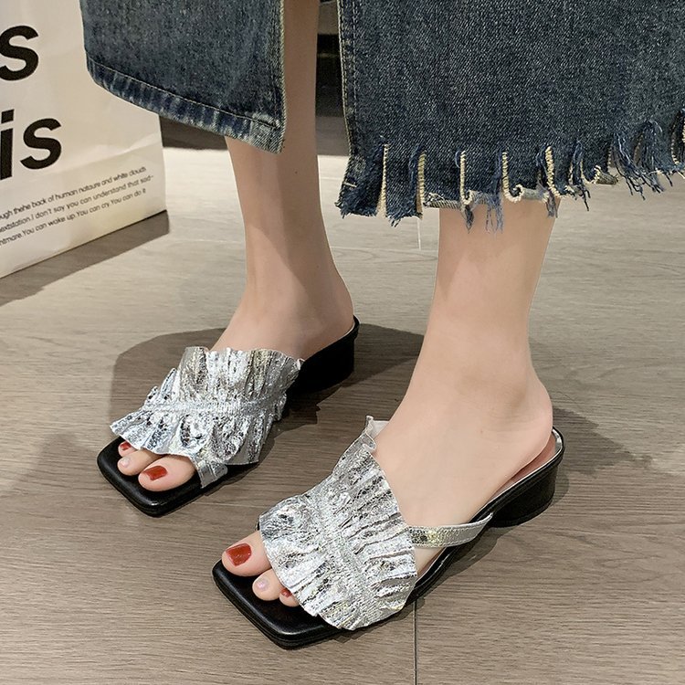 Fashion low slippers square head shoes