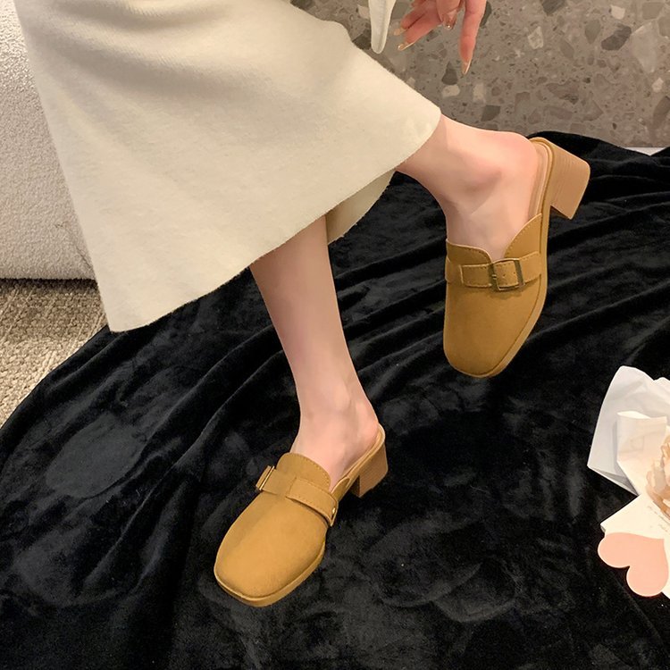 Thick summer middle-heel slippers for women