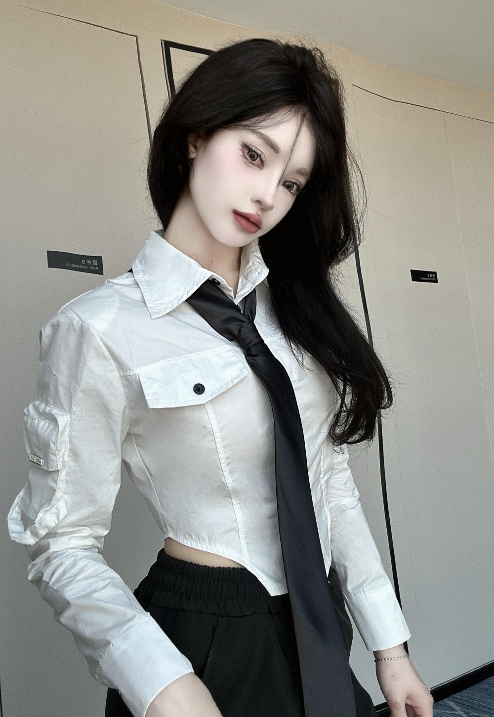 Short college style long sleeve shirt for women