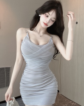 Splice sling folds T-back Korean style gauze pure dress