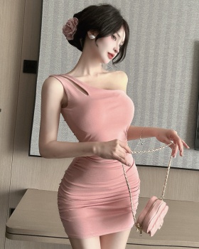 Sexy pink vest with chest pad A-line dress for women