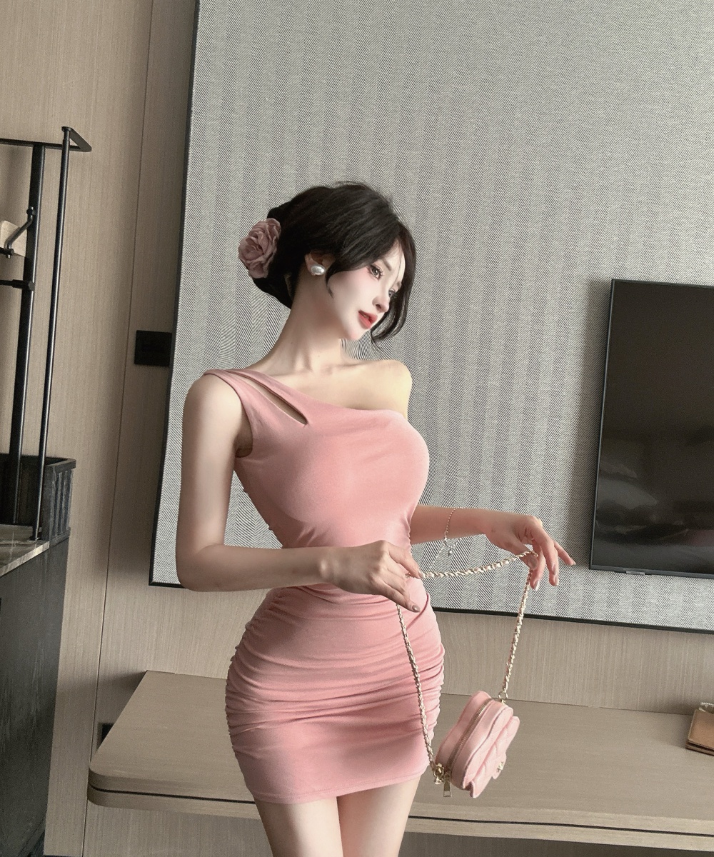 Sexy pink vest with chest pad A-line dress for women