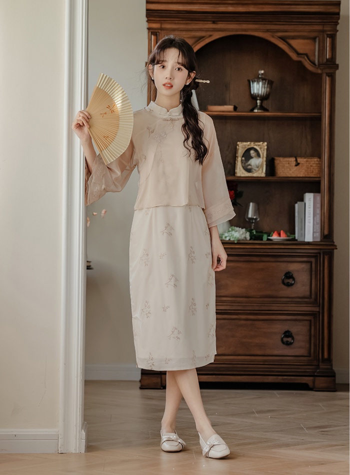 Show young tops Chinese style cheongsam 2pcs set