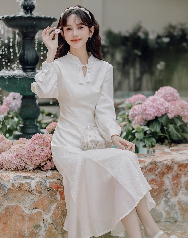 Chinese style cheongsam jacquard long dress for women