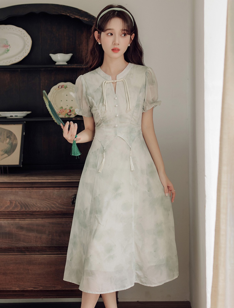 Chinese style summer cheongsam unique printing dress