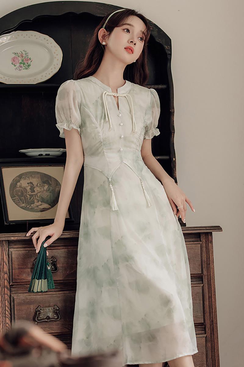 Chinese style summer cheongsam unique printing dress