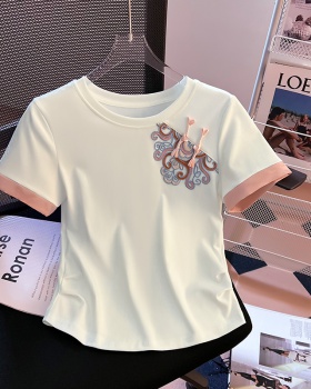 Short sleeve embroidery tops Chinese style T-shirt for women