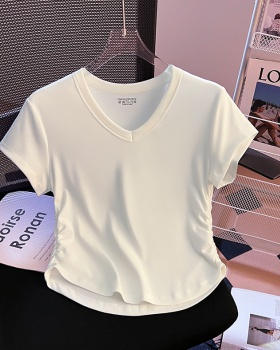 White slim folds T-shirt short spring and summer tops