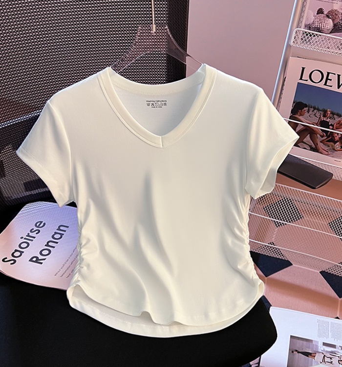 White slim folds T-shirt short spring and summer tops