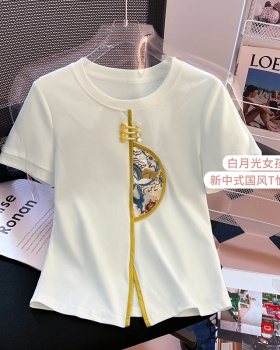 Split summer T-shirt Chinese style tops for women